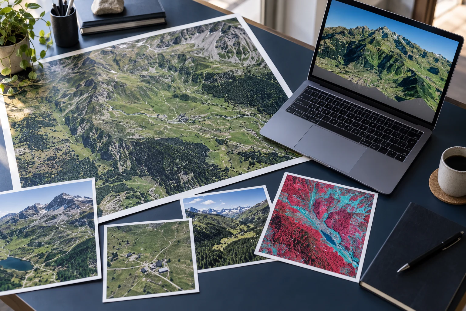 Conjunto de fotografías, composición e información del terreno