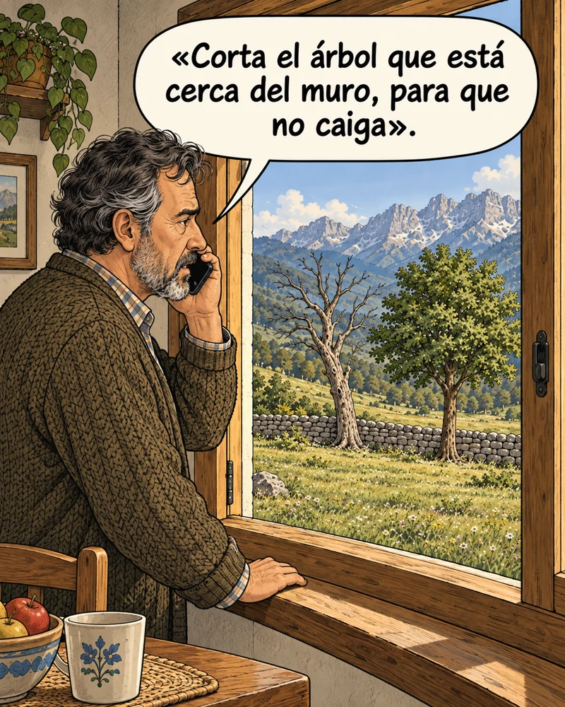 Un propietario señala el árbol que necesita revisar